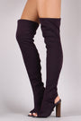 Fitted Elastane Peep Toe Over-The-Knee Chunky Heel Boots - NoveltyOne