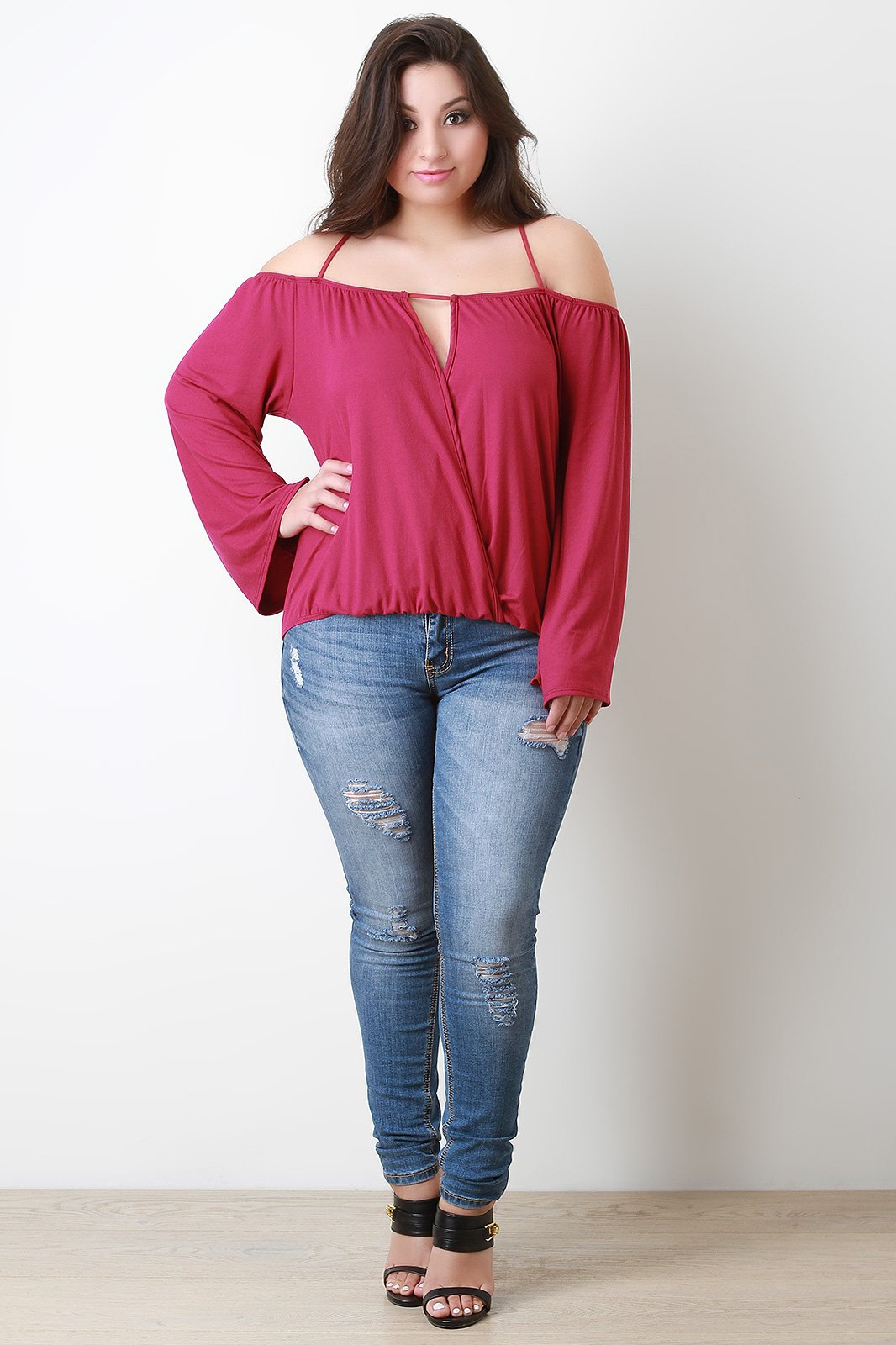 Surplice Spaghetti Strap Bardot Top