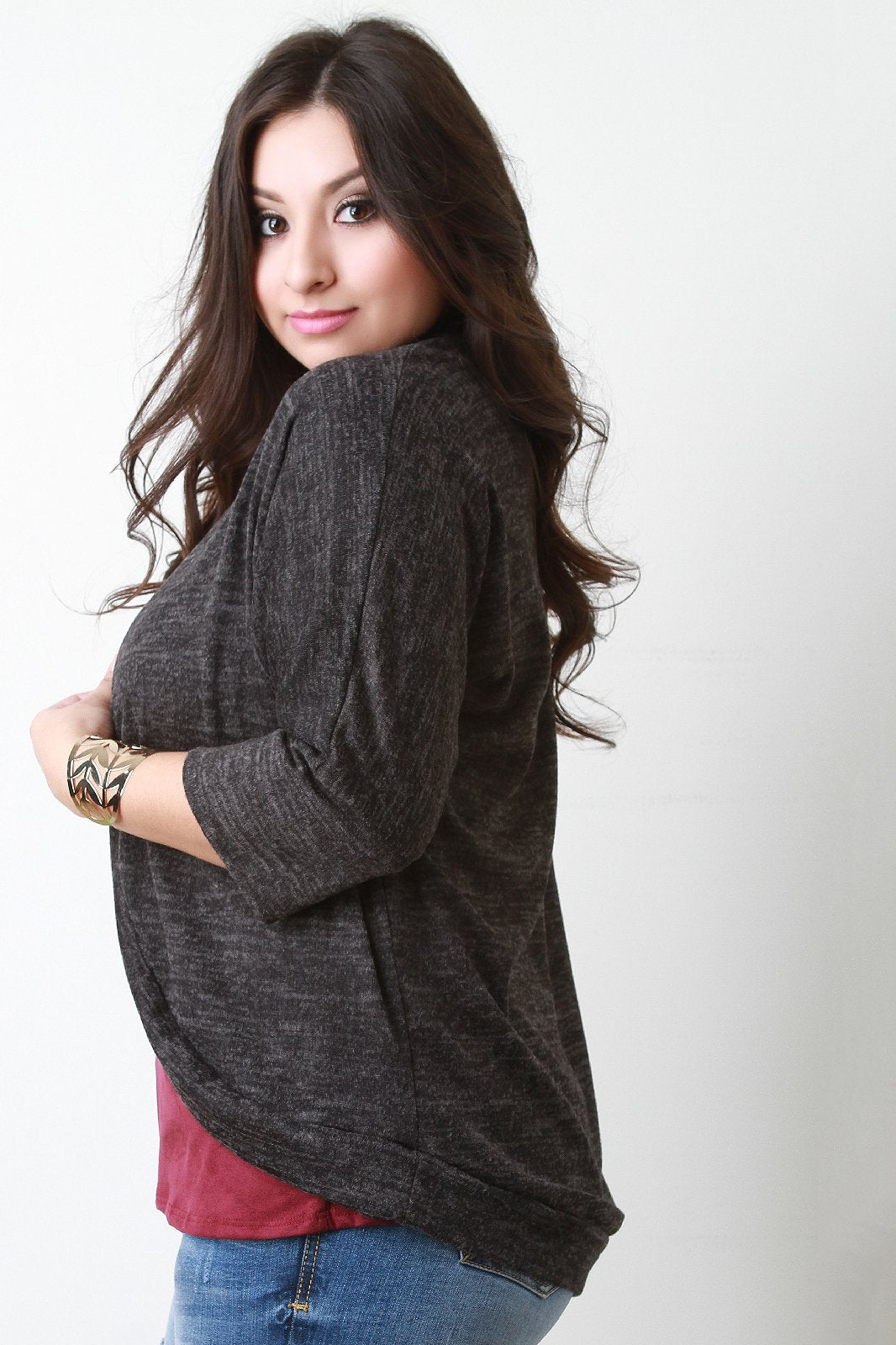 Static Knit Rounded Hem Cardigan