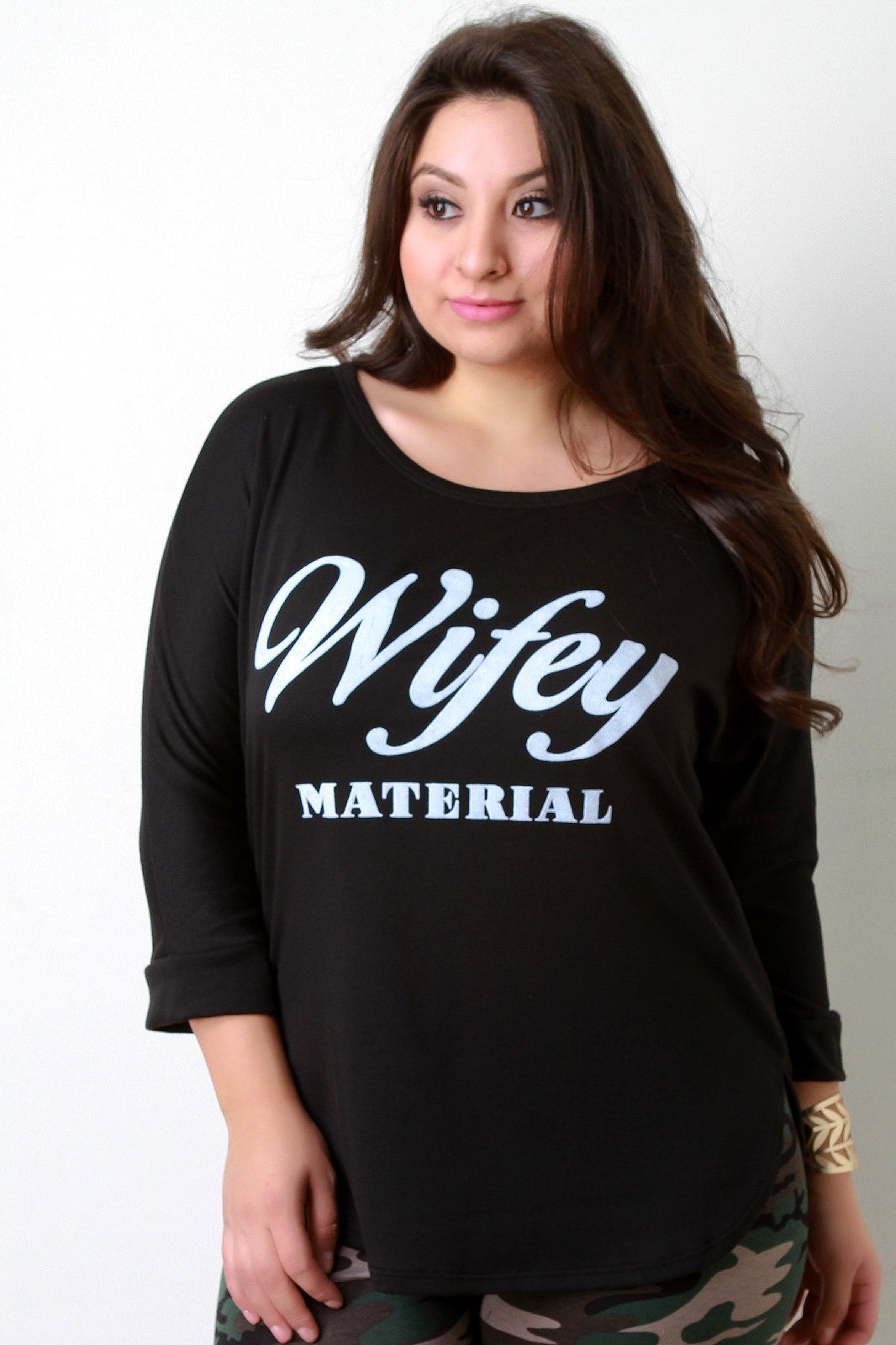 Wifey Material Graphic Quarter Sleeves Top