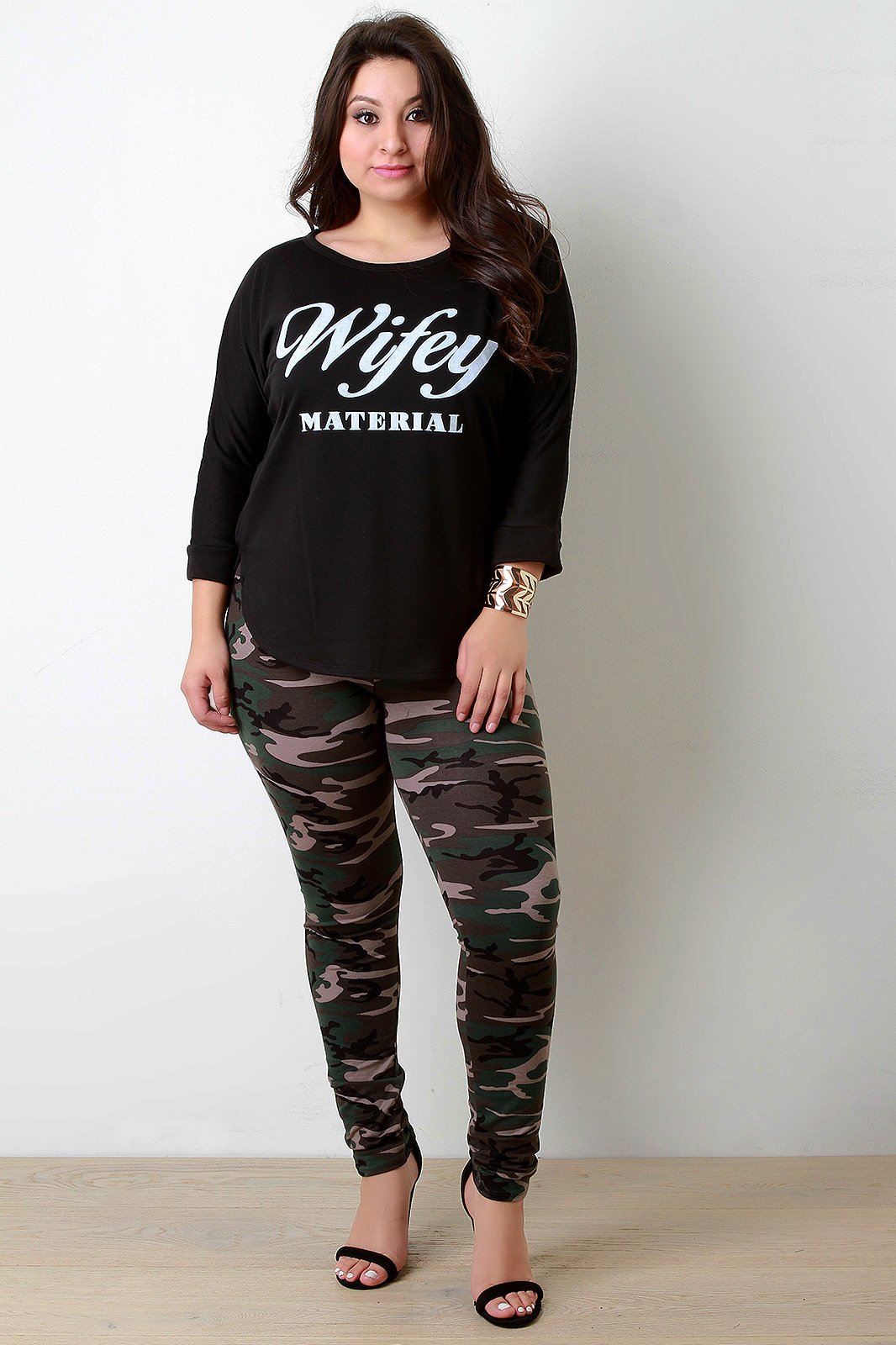 Wifey Material Graphic Quarter Sleeves Top
