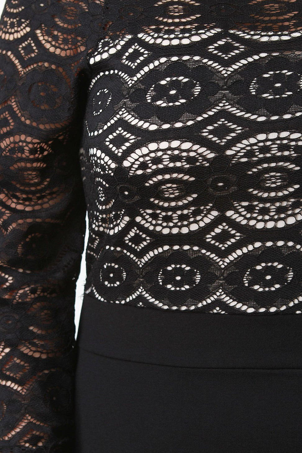 Scallop Lace Bardot Contrast Midi Dress