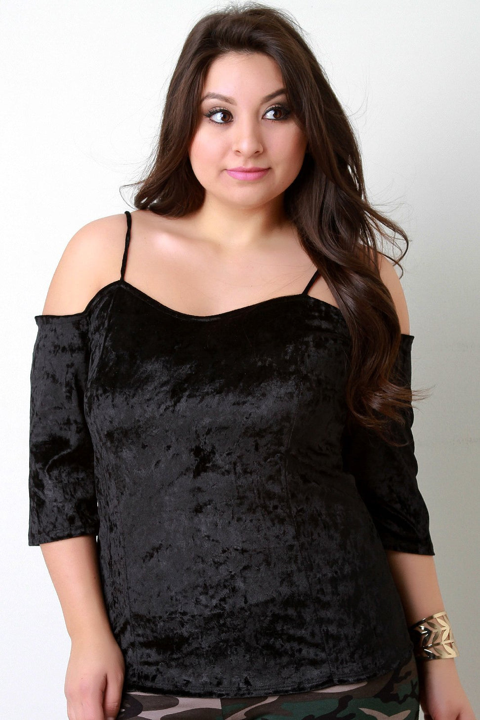 Crush Velvet Cold Shoulder Sweetheart Top