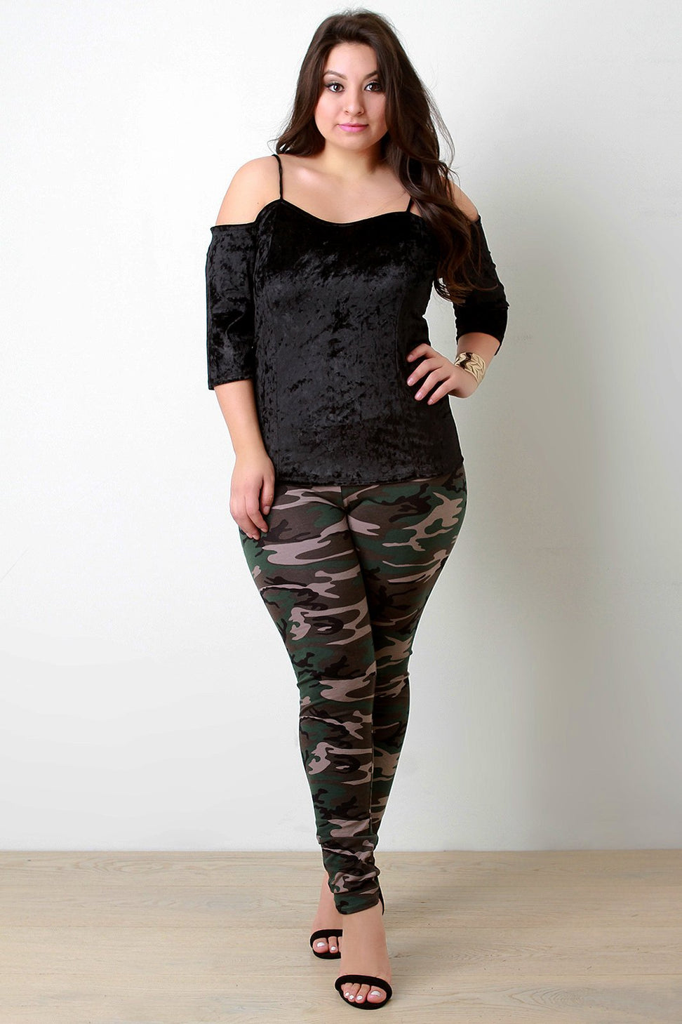 Crush Velvet Cold Shoulder Sweetheart Top