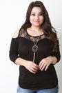 Lace Yoke Cold Shoulder Necklace Top