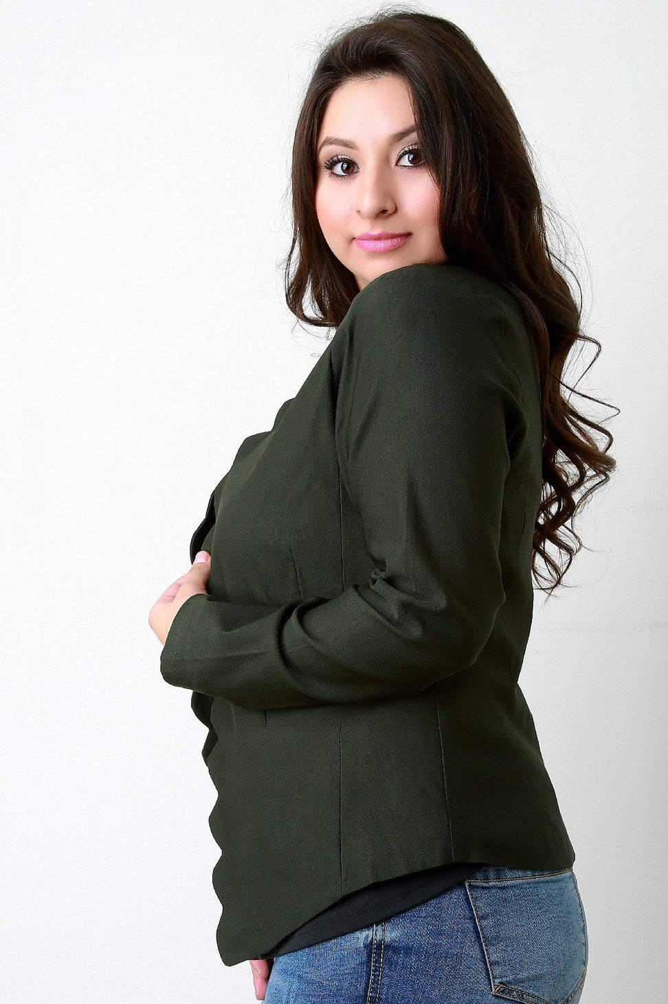 Scallop Trim Open Front Blazer