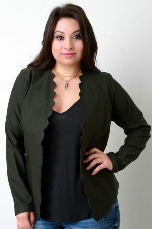 Scallop Trim Open Front Blazer