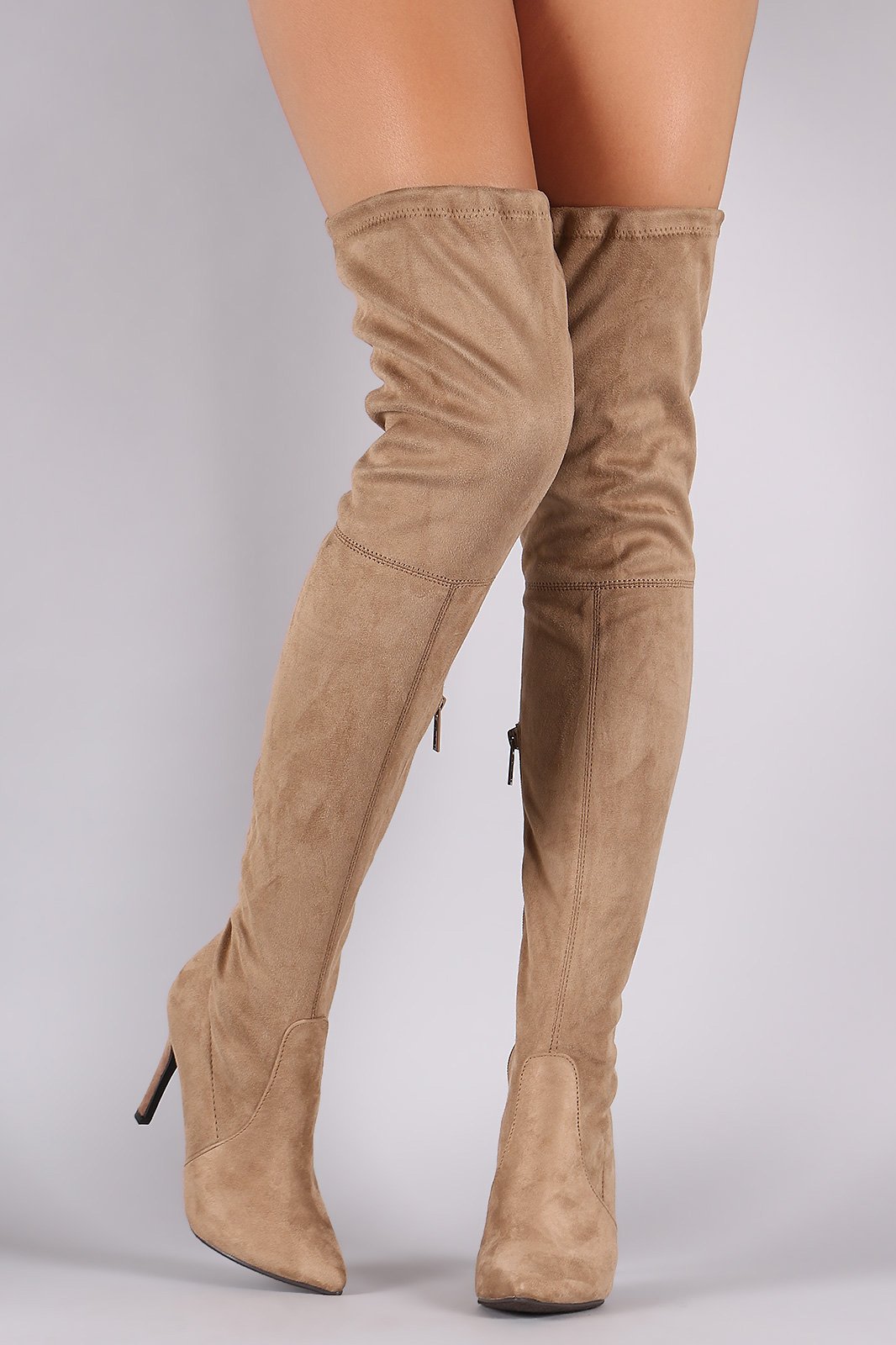 Breckelle Suede Drawstring-Tie Pointy Toe Stiletto Boots