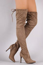 Breckelle Suede Drawstring-Tie Pointy Toe Stiletto Boots