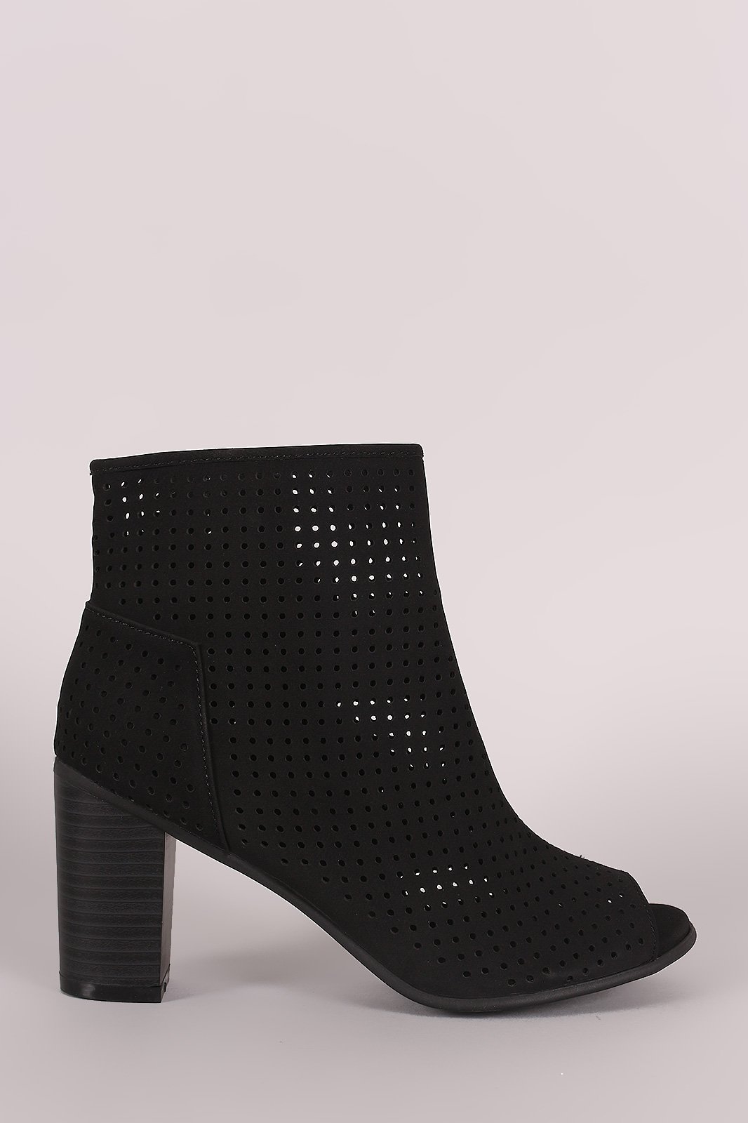 Breckelle Perforated Nubuck Chunky Heeled Booties