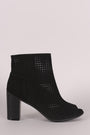 Breckelle Perforated Nubuck Chunky Heeled Booties