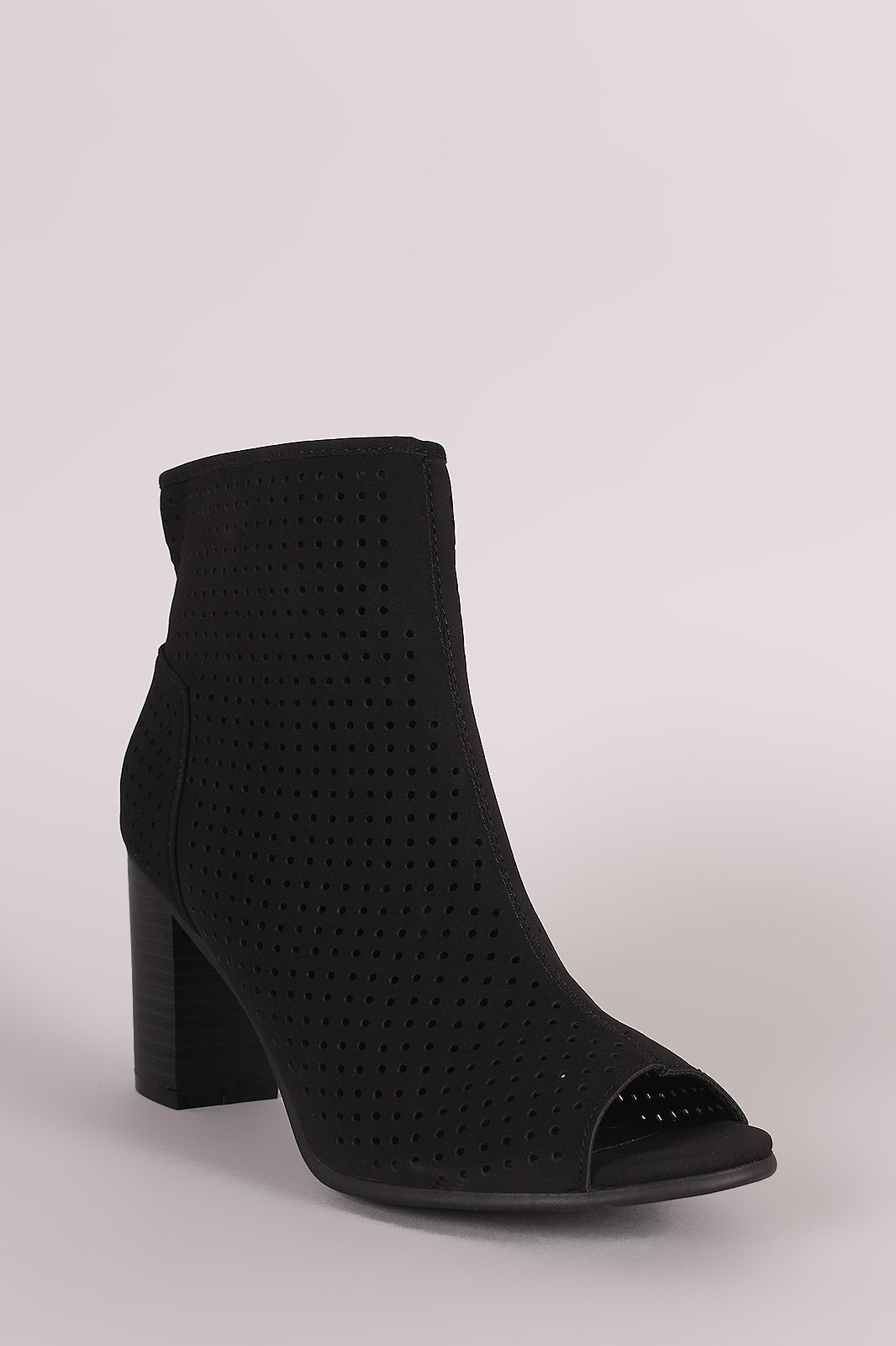 Breckelle Perforated Nubuck Chunky Heeled Booties