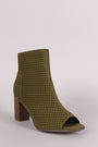 Breckelle Perforated Nubuck Chunky Heeled Booties