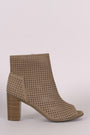 Breckelle Perforated Nubuck Chunky Heeled Booties