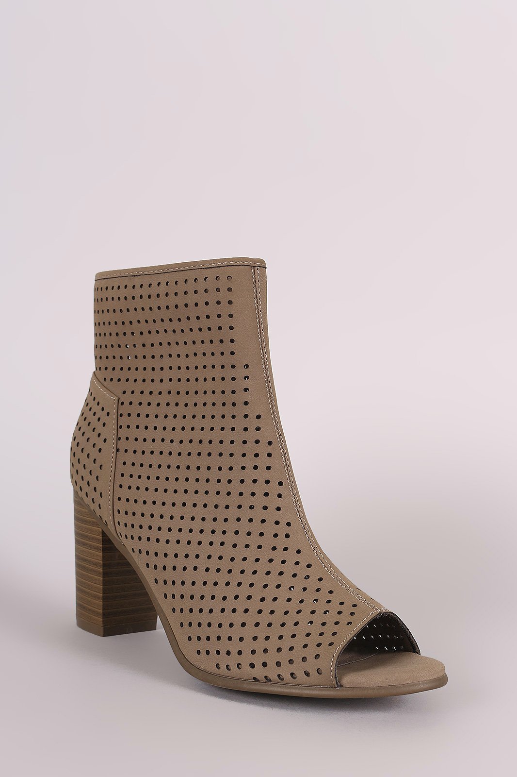 Breckelle Perforated Nubuck Chunky Heeled Booties