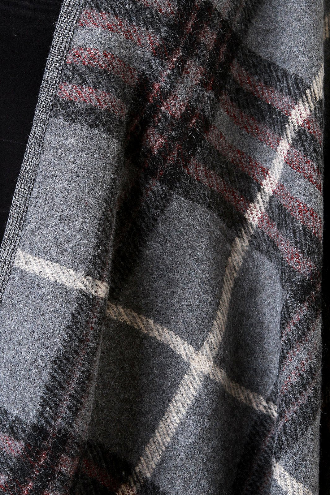 Plaid Wool Open Front Poncho