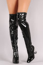 Stretched Patent Chunky Clear Heeled Over-The-Knee Boots