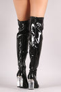 Stretched Patent Chunky Clear Heeled Over-The-Knee Boots
