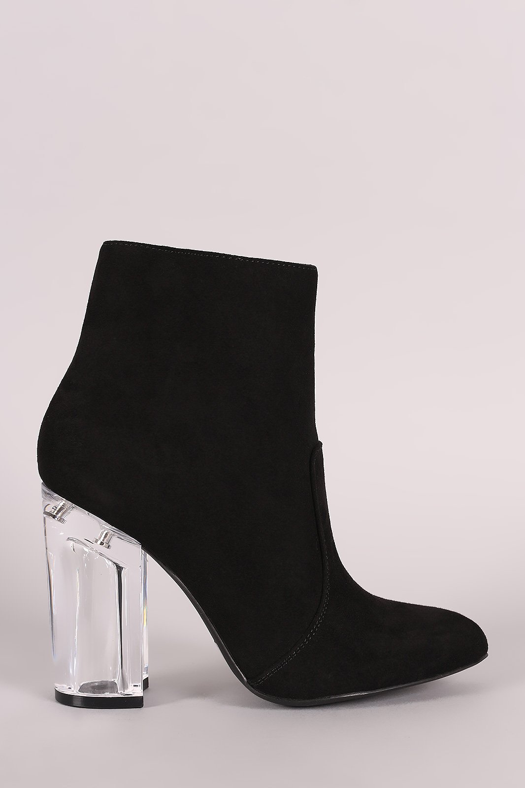 Qupid Vegan Suede Clear Chunky Heel Bootie
