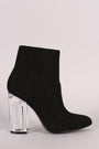 Qupid Vegan Suede Clear Chunky Heel Bootie