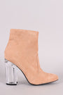 Qupid Vegan Suede Clear Chunky Heel Bootie