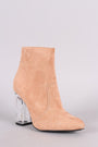 Qupid Vegan Suede Clear Chunky Heel Bootie
