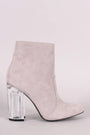 Qupid Vegan Suede Clear Chunky Heel Bootie