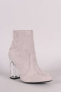 Qupid Vegan Suede Clear Chunky Heel Bootie