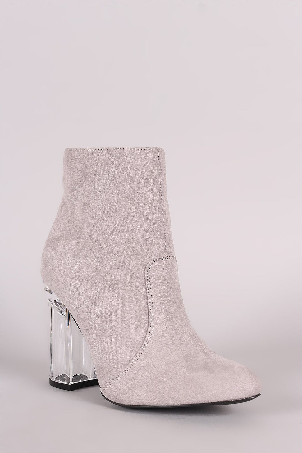 Qupid Vegan Suede Clear Chunky Heel Bootie
