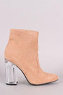 Qupid Vegan Suede Clear Chunky Heel Bootie