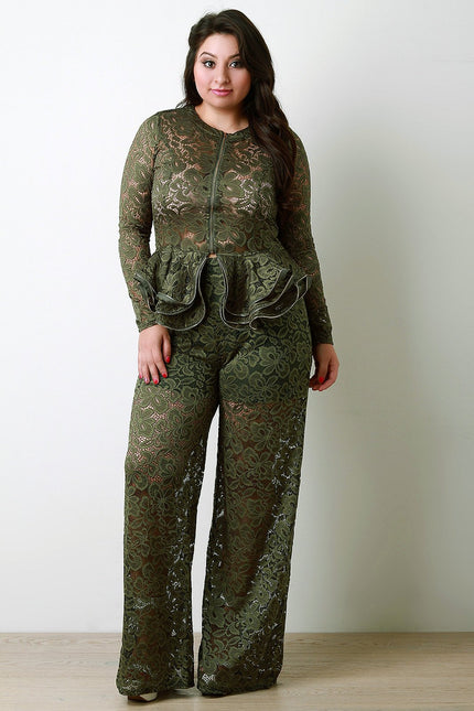Floral Lace High Waist Wide Leg Pants