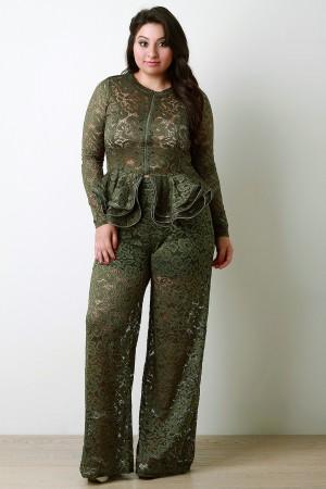 Floral Lace High Waist Wide Leg Pants