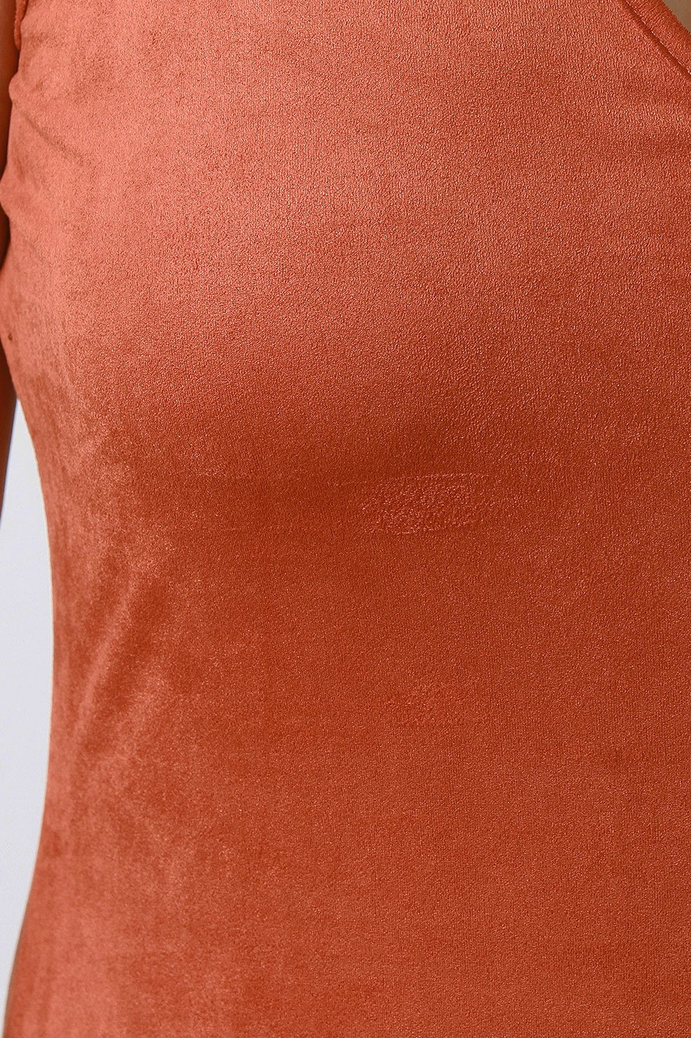 Crisscross V Neck Suede Bodycon Cami Dress