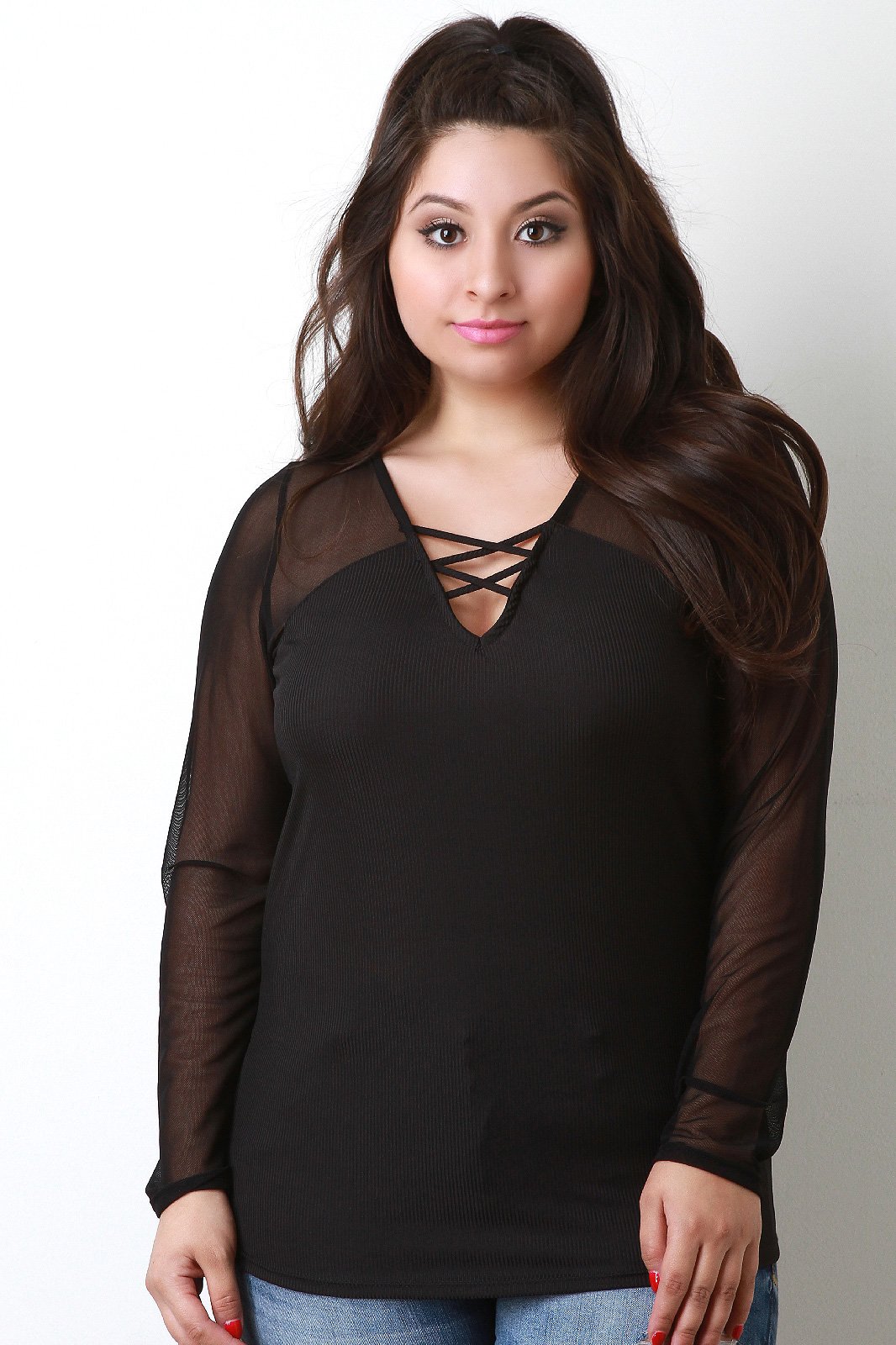 Mesh Sleeve Lattice Top