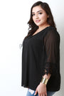 Chiffon Crochet Trim Quarter Sleeve Top