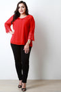 Chiffon Crochet Trim Quarter Sleeve Top