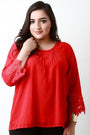 Chiffon Crochet Trim Quarter Sleeve Top