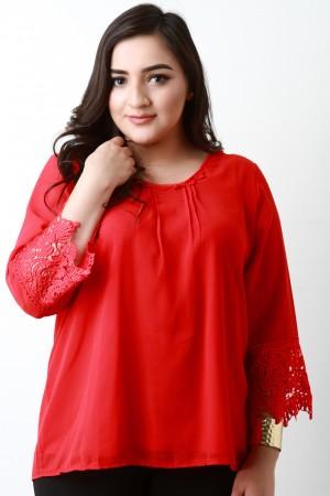 Chiffon Crochet Trim Quarter Sleeve Top