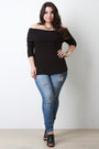 Ribbed Knit Fold Over Bardot Top