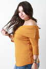 Ribbed Knit Fold Over Bardot Top