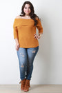 Ribbed Knit Fold Over Bardot Top