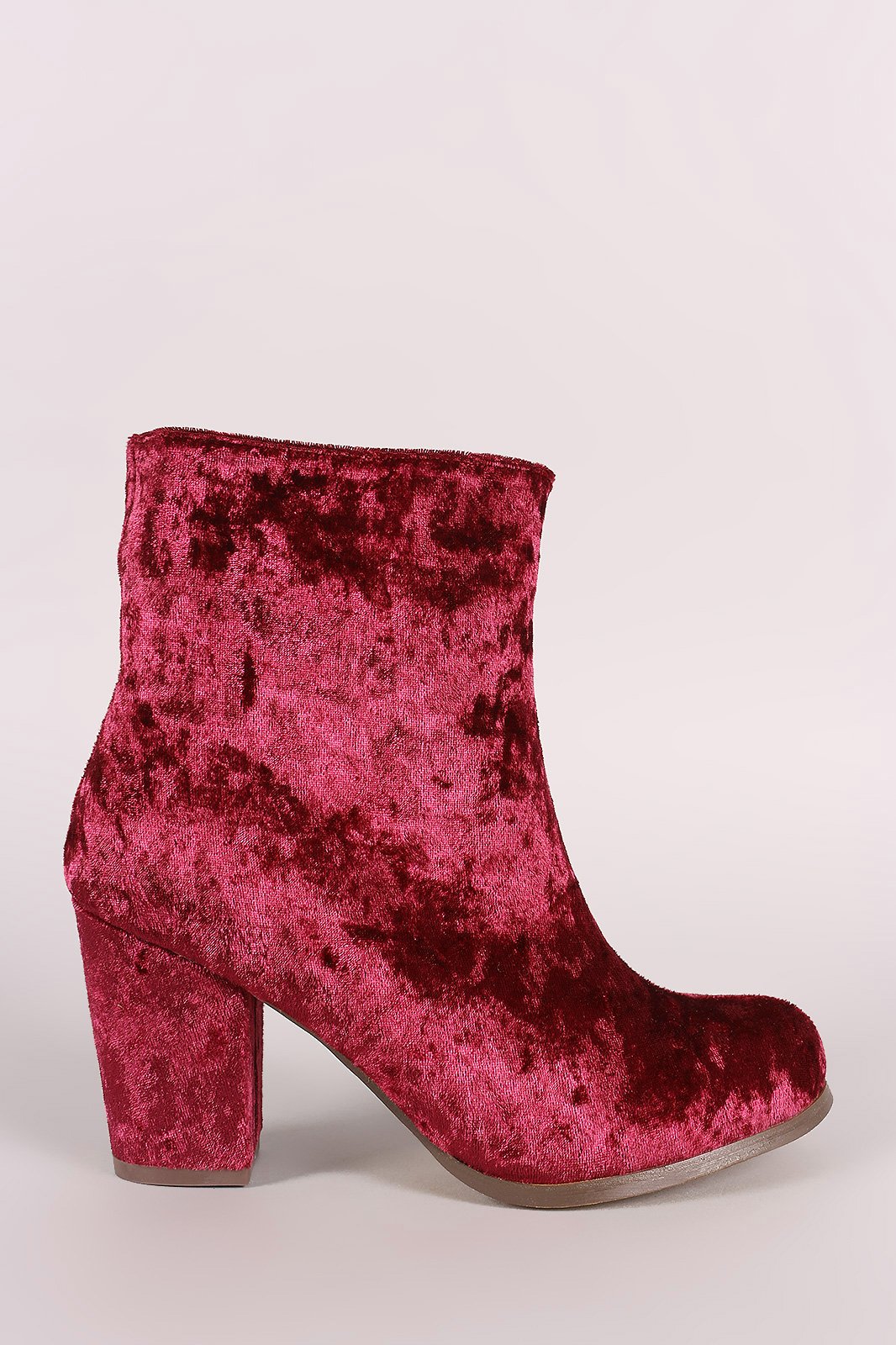 Crushed Velvet Chunky Heeled Ankle Boots