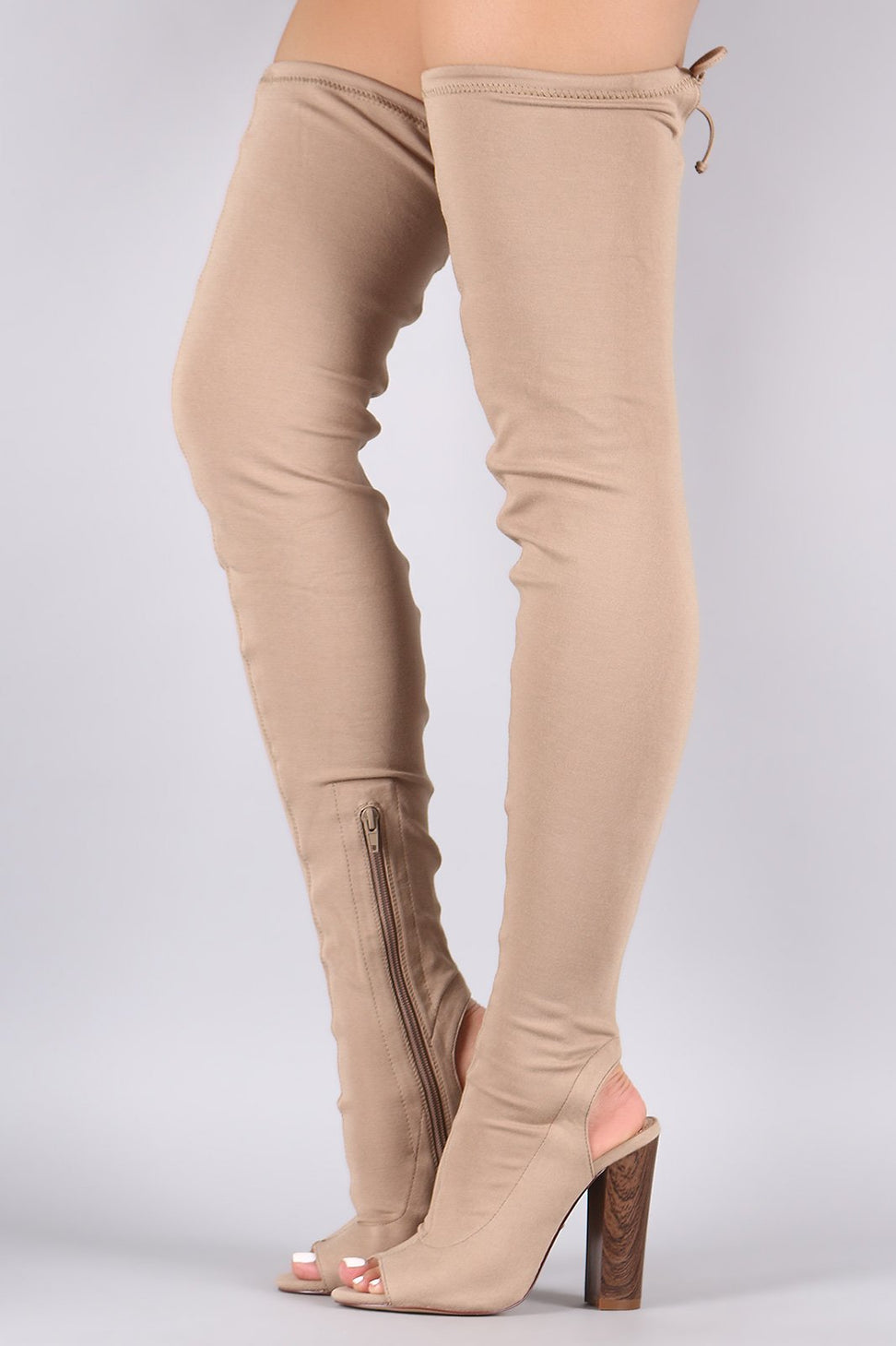Liliana Stretched Jersey Chunky Heel Over-The-Knee Boots - NoveltyOne