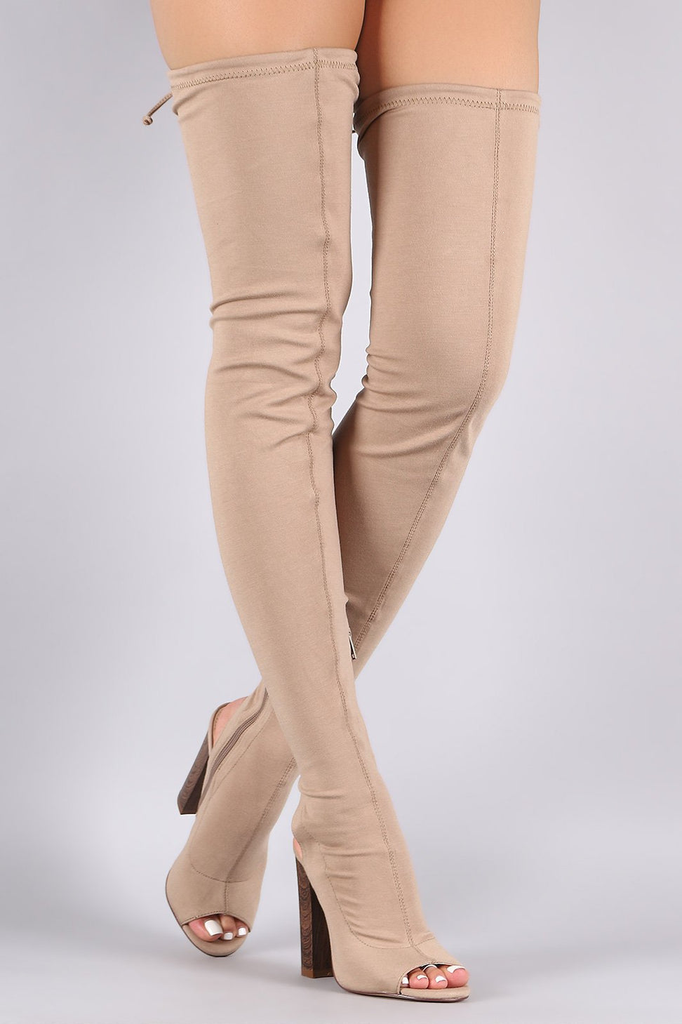 Liliana Stretched Jersey Chunky Heel Over-The-Knee Boots - NoveltyOne
