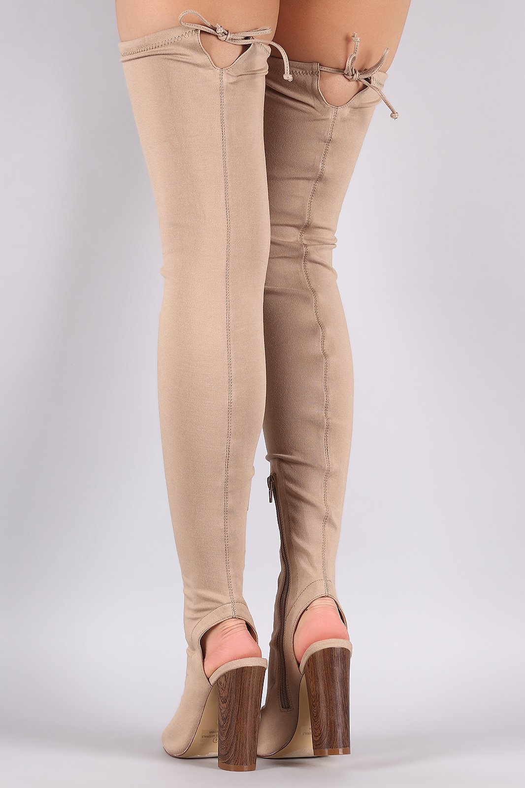 Liliana Stretched Jersey Chunky Heel Over-The-Knee Boots - NoveltyOne