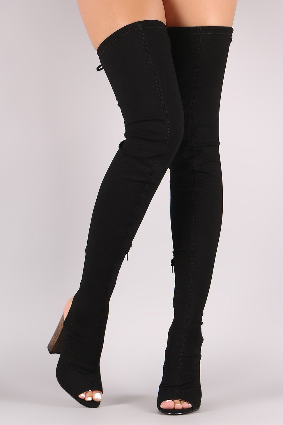 Liliana Stretched Jersey Chunky Heel Over-The-Knee Boots - NoveltyOne