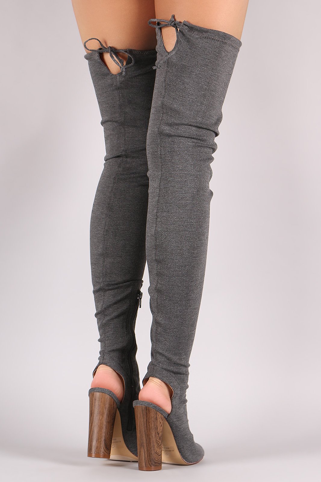 Liliana Stretched Jersey Chunky Heel Over-The-Knee Boots - NoveltyOne