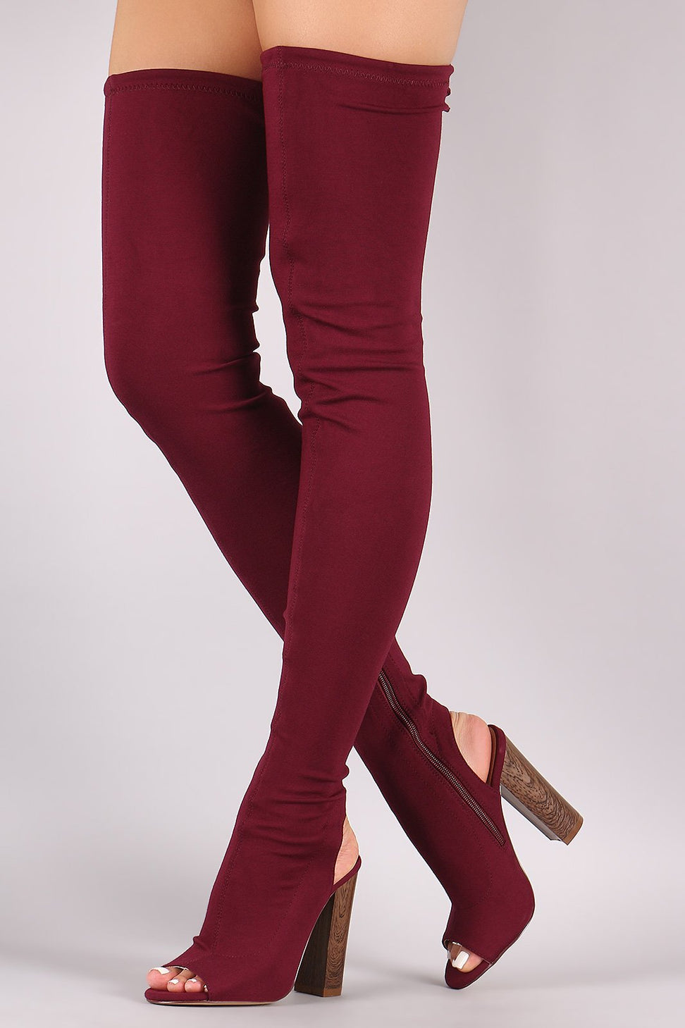 Liliana Stretched Jersey Chunky Heel Over-The-Knee Boots - NoveltyOne