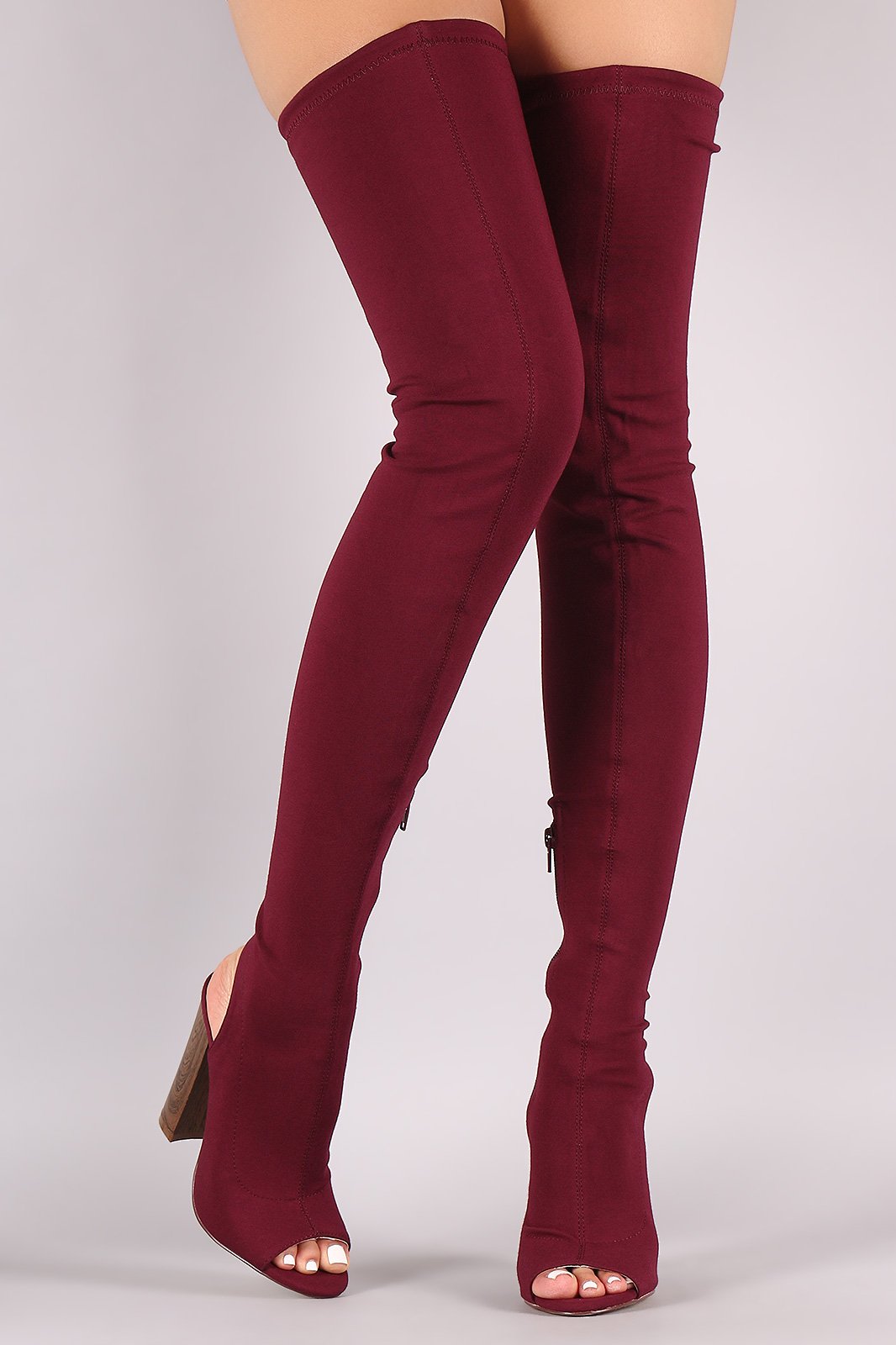 Liliana Stretched Jersey Chunky Heel Over-The-Knee Boots - NoveltyOne