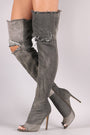 Liliana Destroyed Denim Stiletto Over-The-Knee Boots